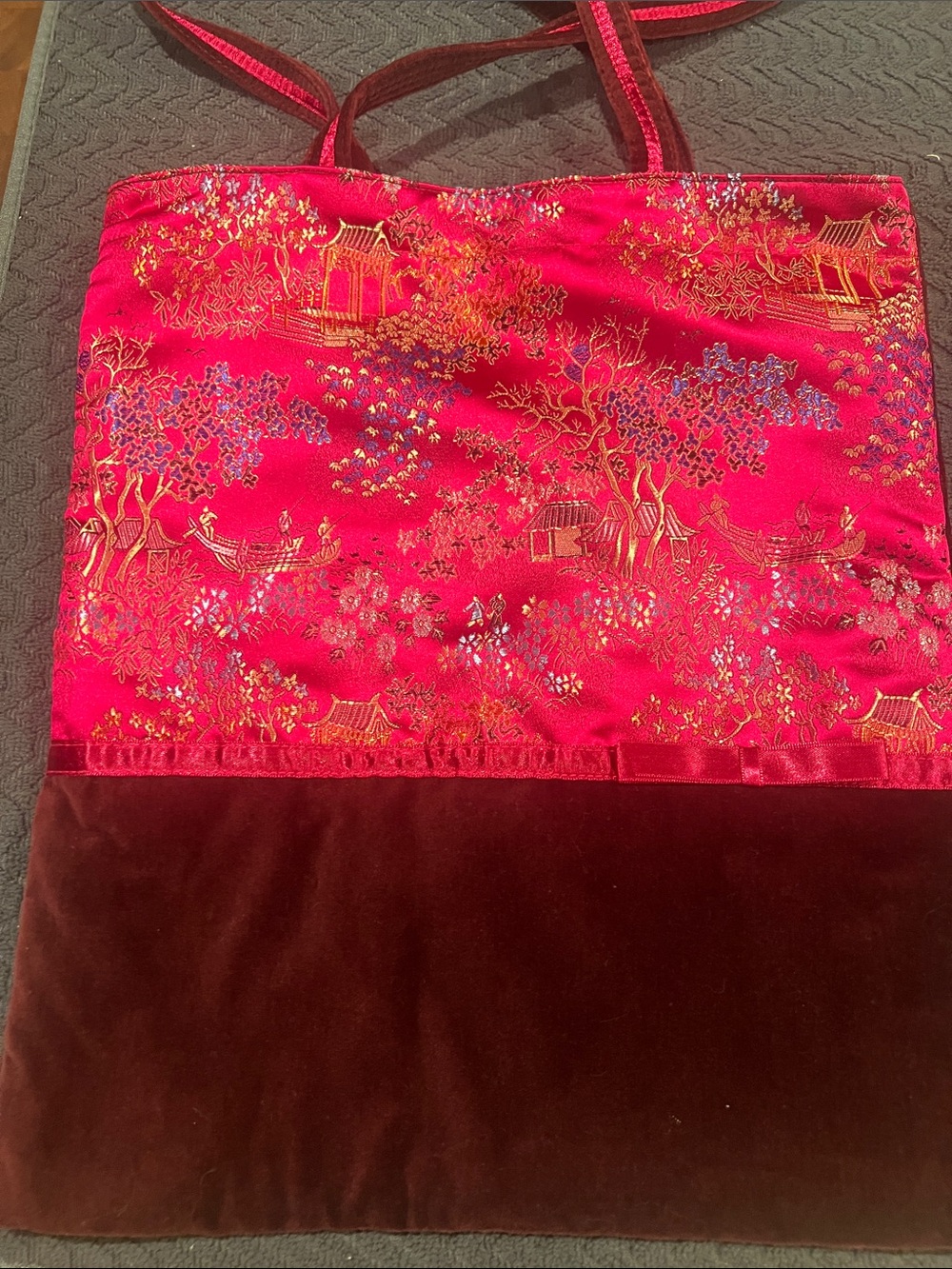 Vintage Old Navy Embroidered Satin & Velvet Asian-Inspired Tote Bag
